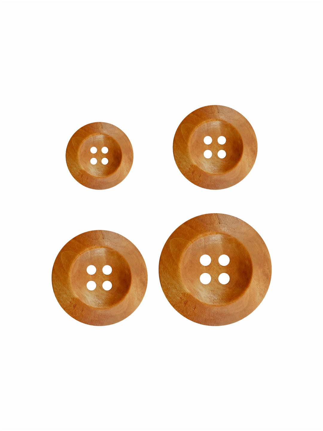 Natural Colour Round Shape 4-Hole Wide Rounded Rim Wooden Buttons