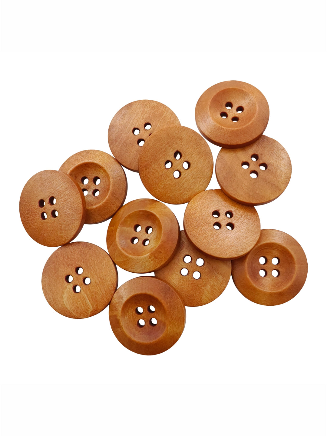 Natural Colour Round Shape 4-Hole Wide Rounded Rim Wooden Buttons