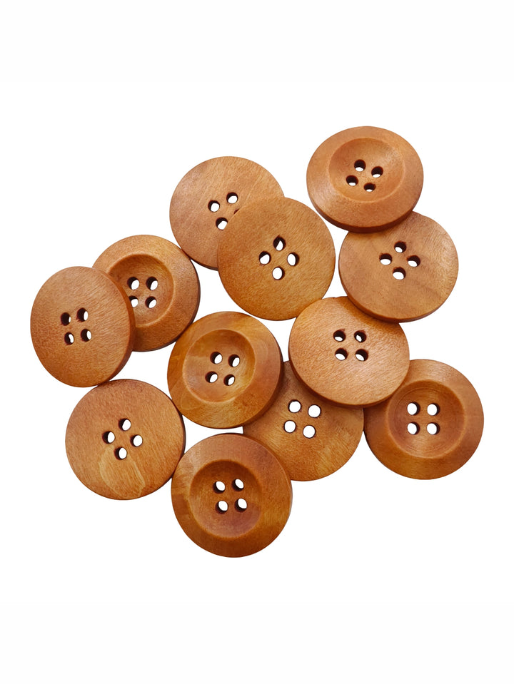 Natural Colour Round Shape 4-Hole Wide Rounded Rim Wooden Buttons