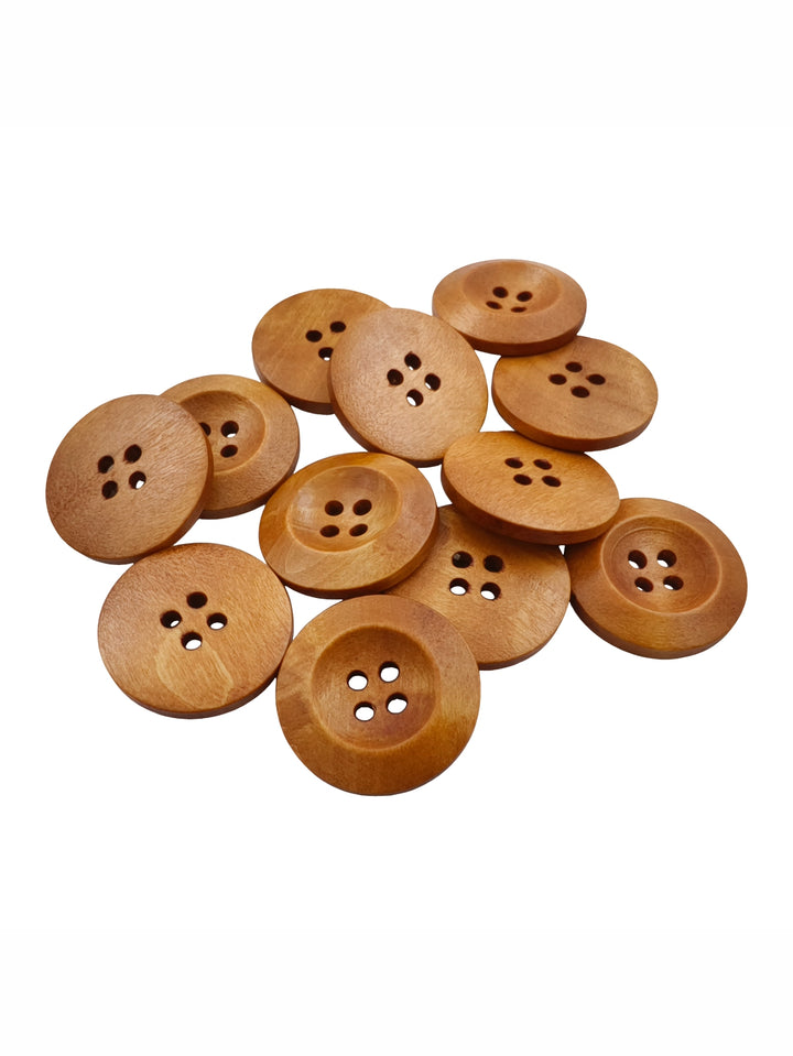 Natural Colour Round Shape 4-Hole Wide Rounded Rim Wooden Buttons