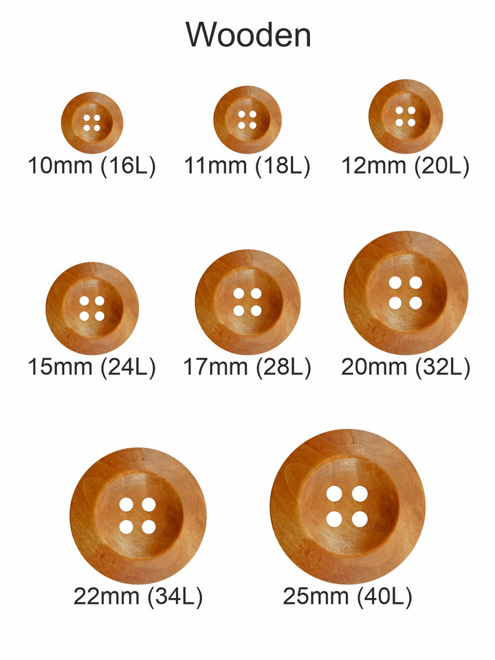 Natural Colour Round Shape 4-Hole Wide Rounded Rim Wooden Buttons