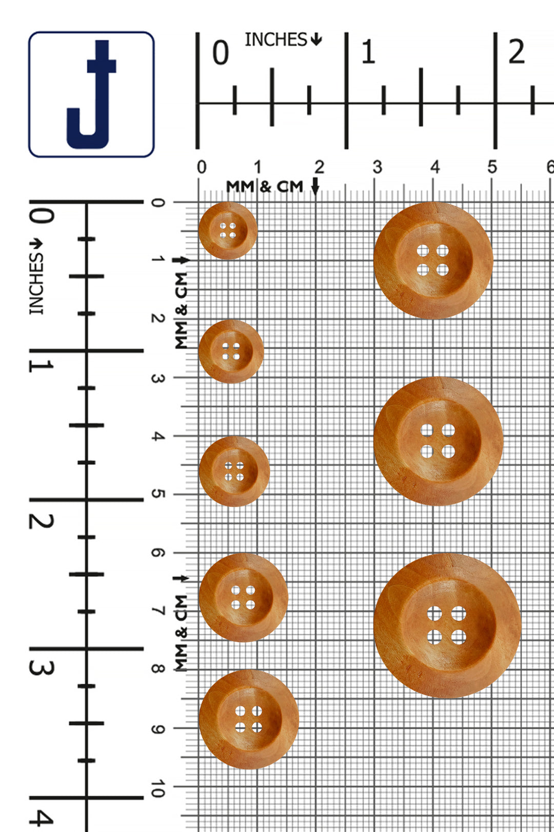 Natural Colour Round Shape 4-Hole Wide Rounded Rim Wooden Buttons