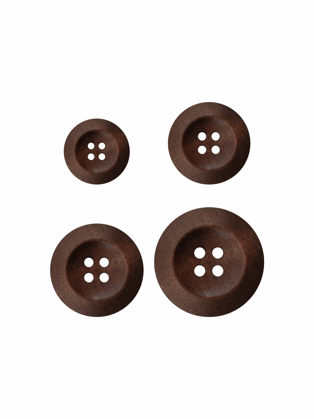 Brown Colour Round Shape 4-Hole Wide Rounded Rim Wooden Buttons