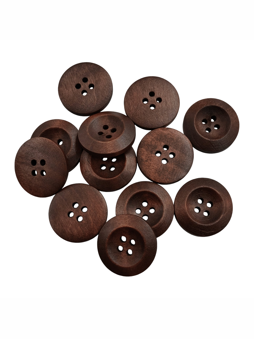 Brown Colour Round Shape 4-Hole Wide Rounded Rim Wooden Buttons