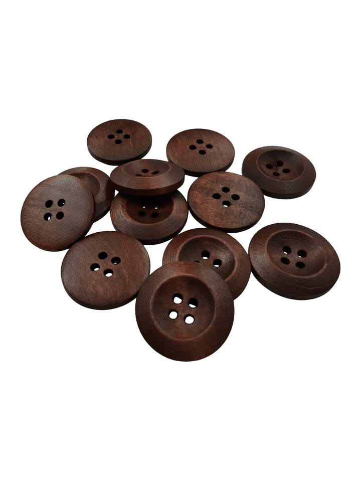 Brown Colour Round Shape 4-Hole Wide Rounded Rim Wooden Buttons