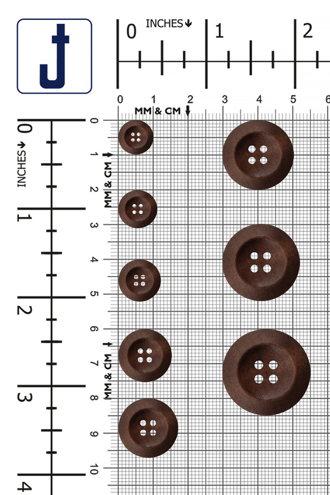 Brown Colour Round Shape 4-Hole Wide Rounded Rim Wooden Buttons