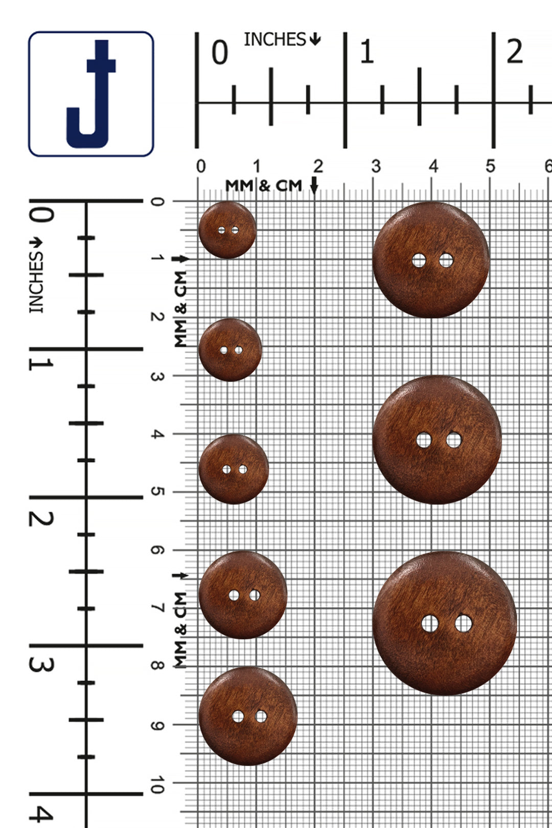 Brown Classic Round Dome Shape 2-Hole Wooden Buttons