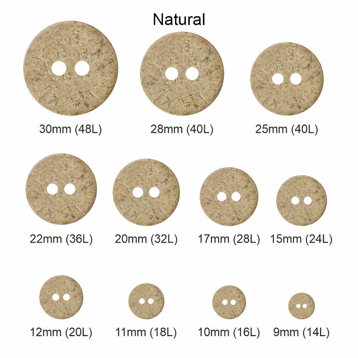 Smooth Finish Natural Coco Shell 2-Hole Buttons