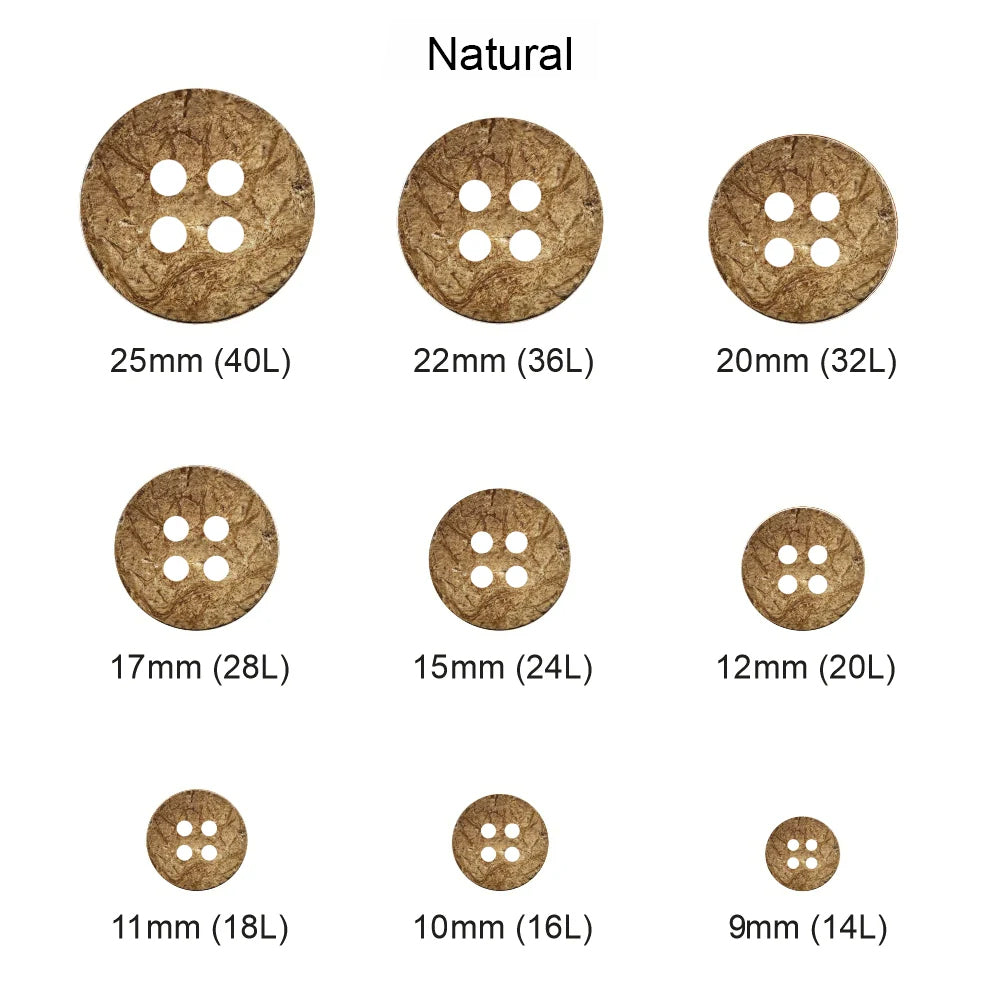 Rough Finish Natural Coco Shell 4 Hole Buttons