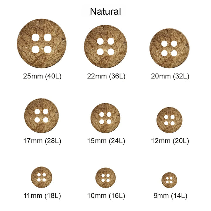 Rough Finish Natural Coco Shell 4 Hole Buttons
