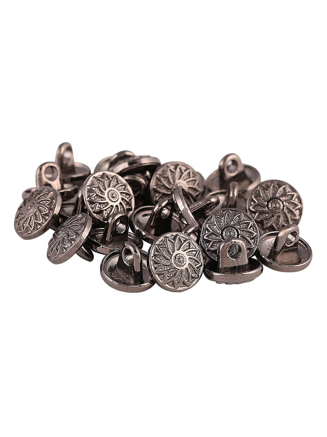 Round Shape Engraved Shiny Gunmetal 9mm (14L) 10mm (16L) Shirt/Kurta Metal Button - Jhonea Accessories