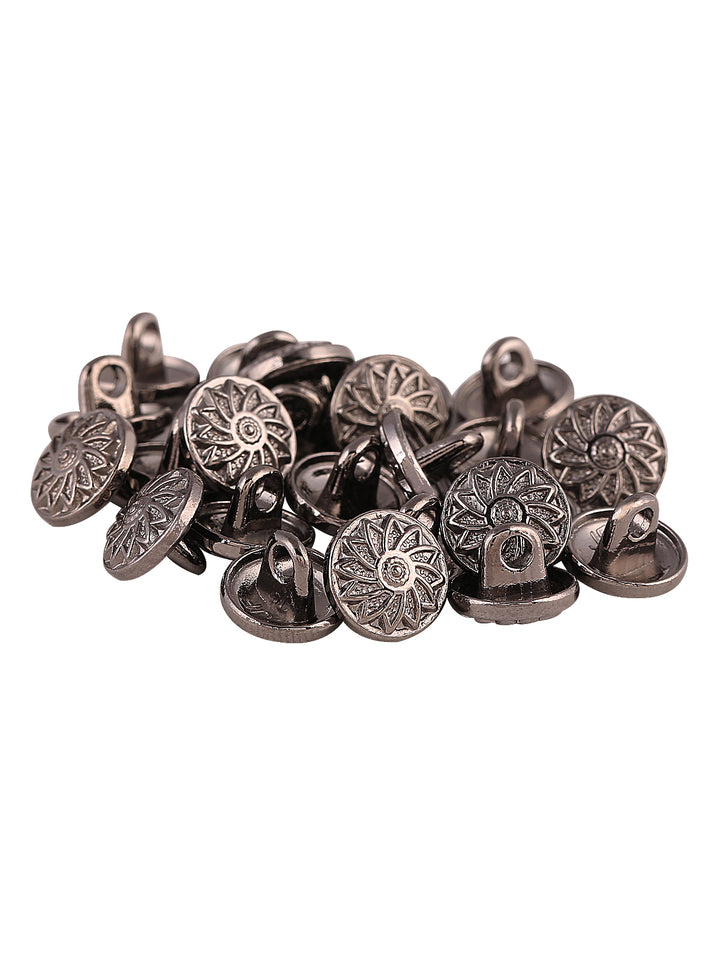 Round Shape Engraved Shiny Gunmetal 9mm (14L) 10mm (16L) Shirt/Kurta Metal Button - Jhonea Accessories