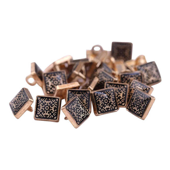 Square Shape Shiny Gold with Black Lamination Metal Buttons