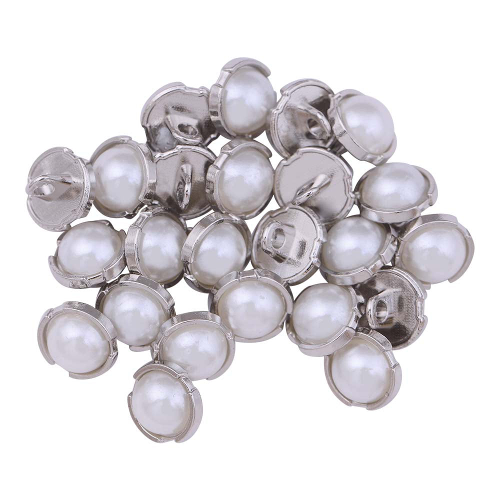 10mm (16L) Rounded Rim Shiny Silver Pearl Buttons