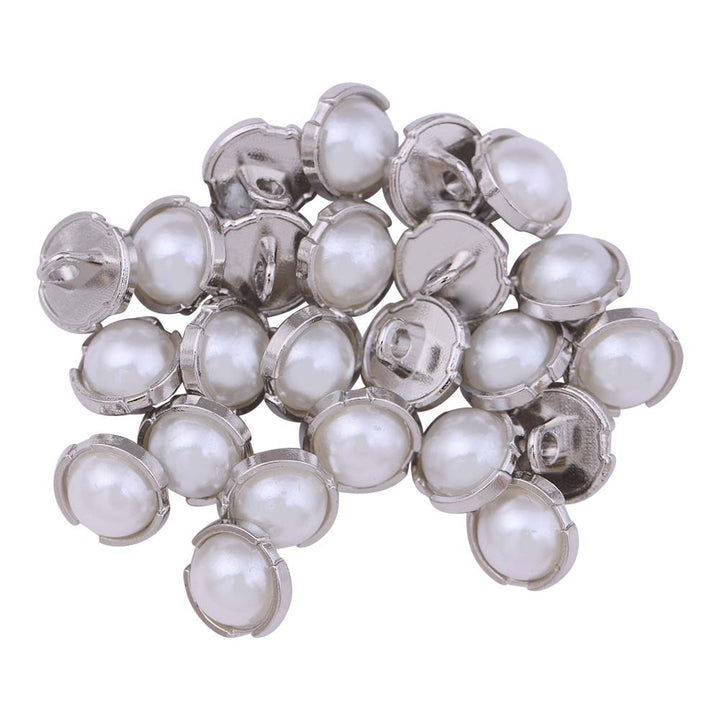 10mm (16L) Rounded Rim Shiny Silver Pearl Buttons