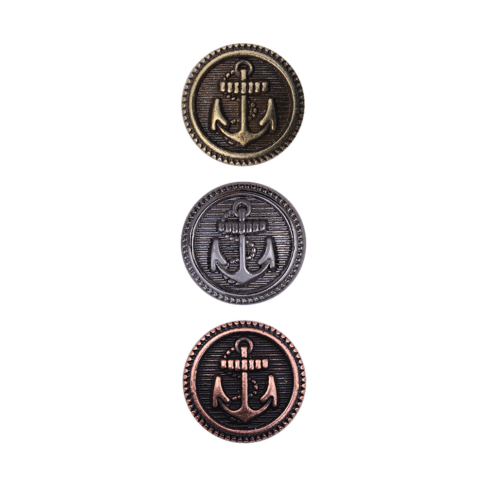 Round Shape Anchor Logo Engraved Design Loop Metal Buttons