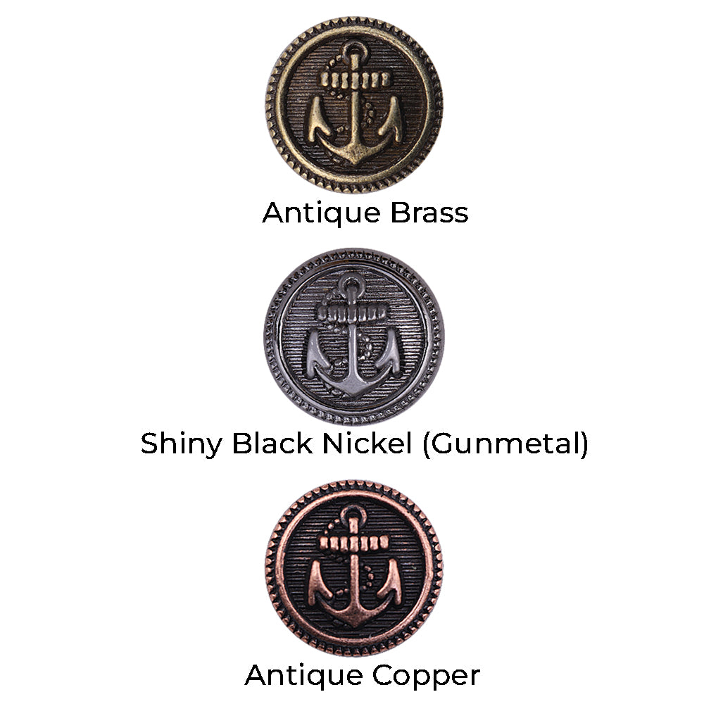 Round Shape Anchor Logo Engraved Design Loop Metal Buttons