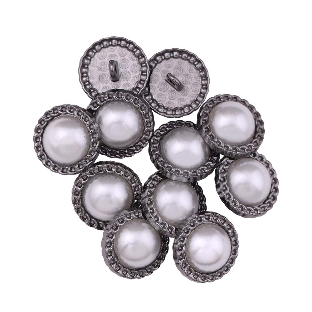 Round Shape Decorative Rim Shiny Gunmetal Pearl Buttons
