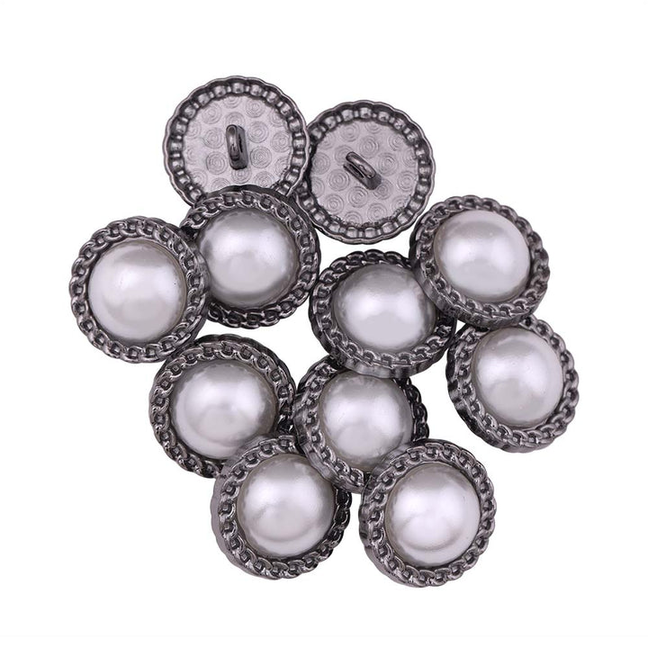 Round Shape Decorative Rim Shiny Gunmetal Pearl Buttons