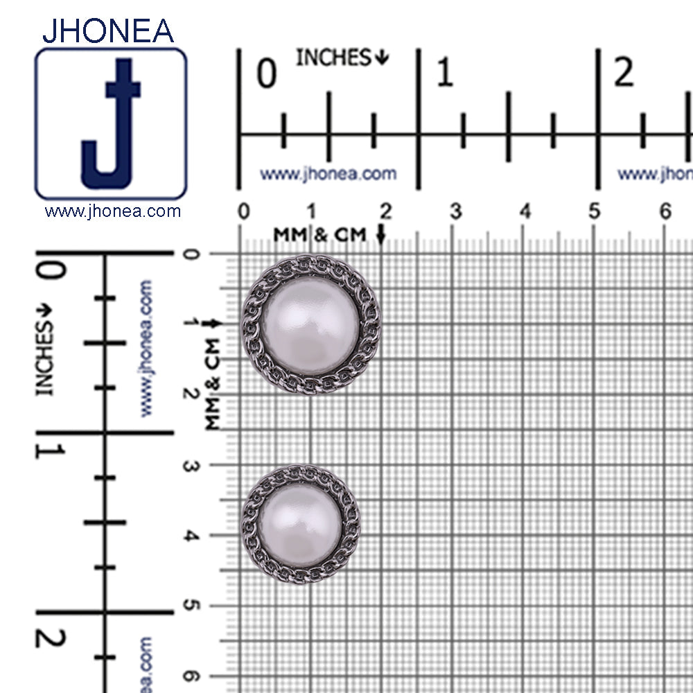 Round Shape Decorative Rim Shiny Gunmetal Pearl Buttons