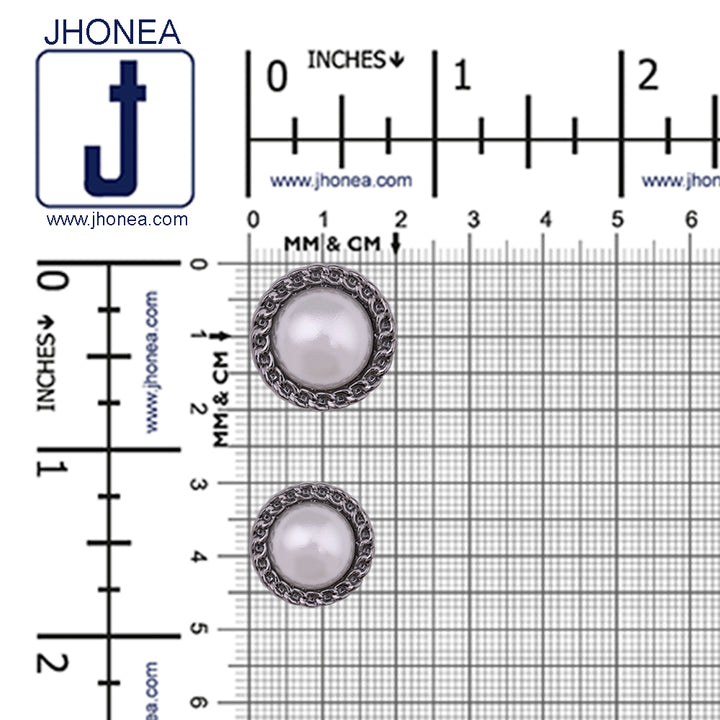 Round Shape Decorative Rim Shiny Gunmetal Pearl Buttons