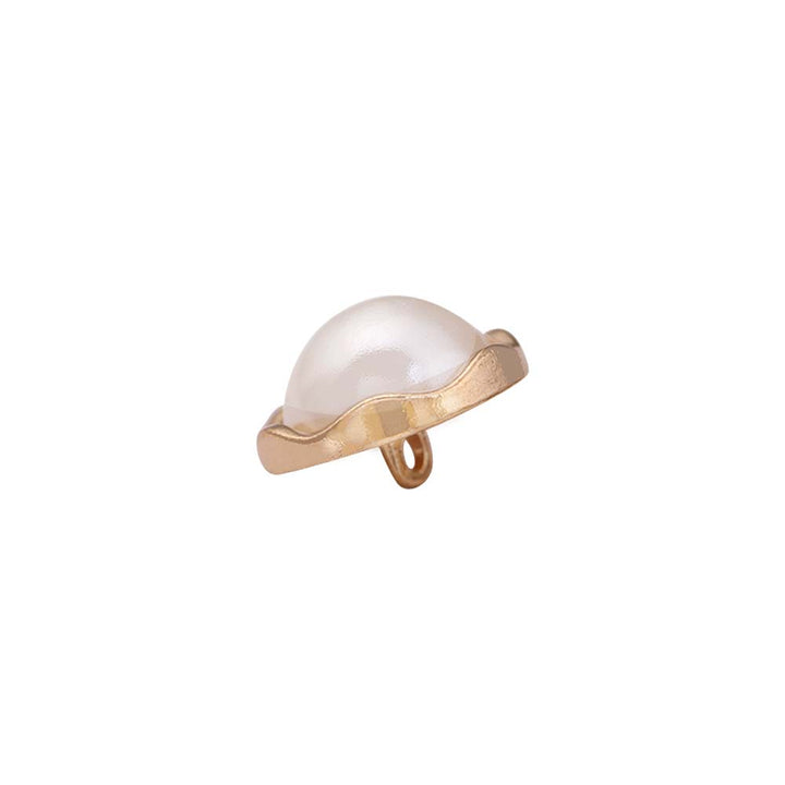 Round Shape Decorative Scalloped Rim Shiny Gold Pearl Buttons