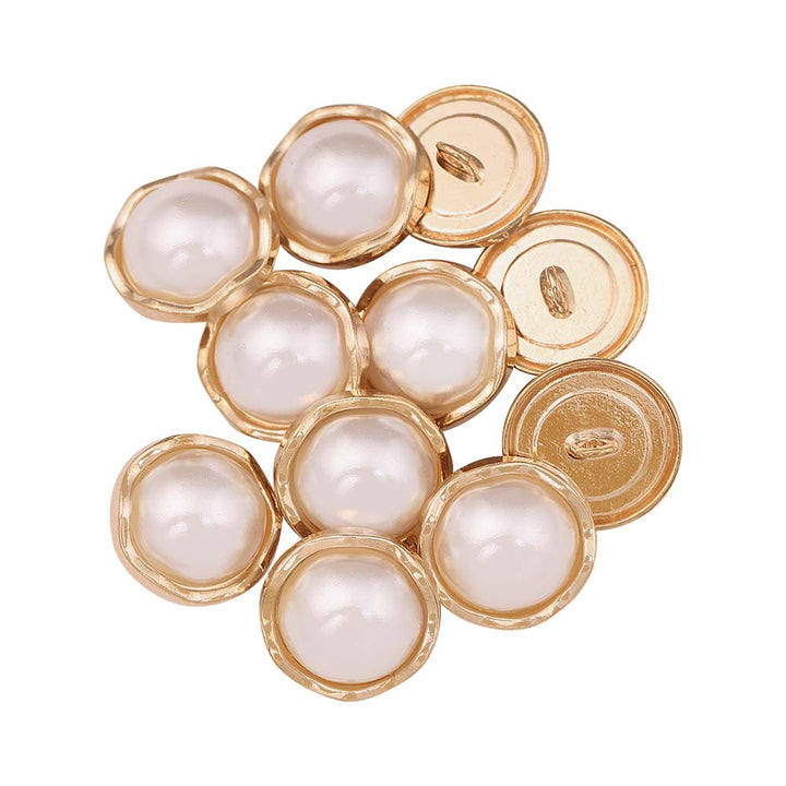 Round Shape Decorative Scalloped Rim Shiny Gold Pearl Buttons