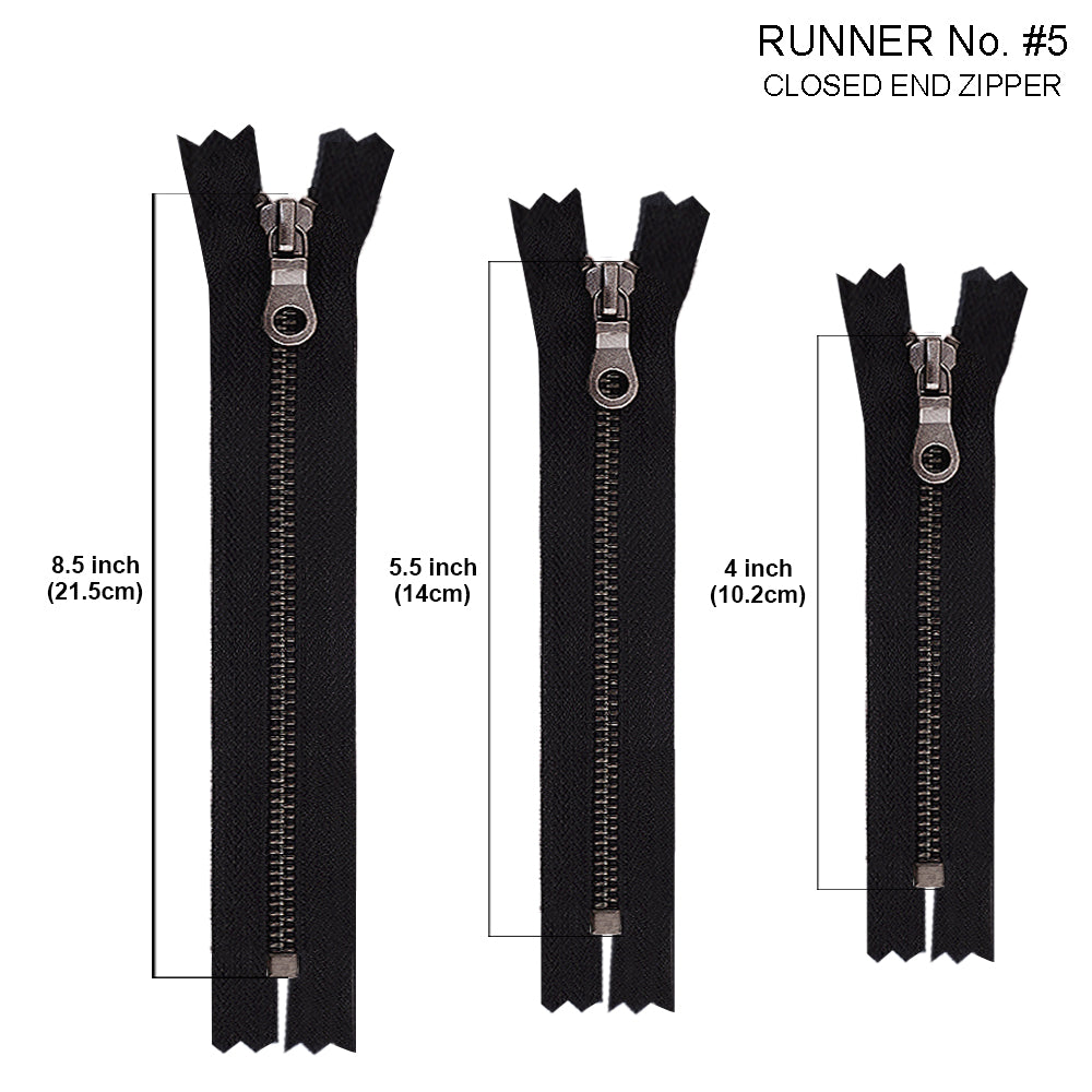 Vintage Clothing #5 Gunmetal Finish YKK Metal Zipper