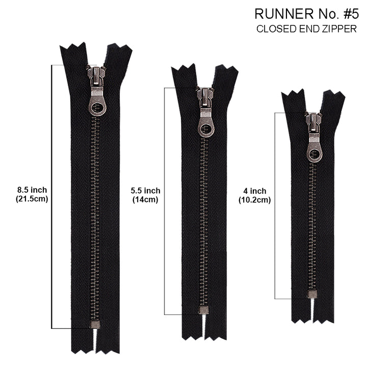 Vintage Clothing #5 Gunmetal Finish YKK Metal Zipper