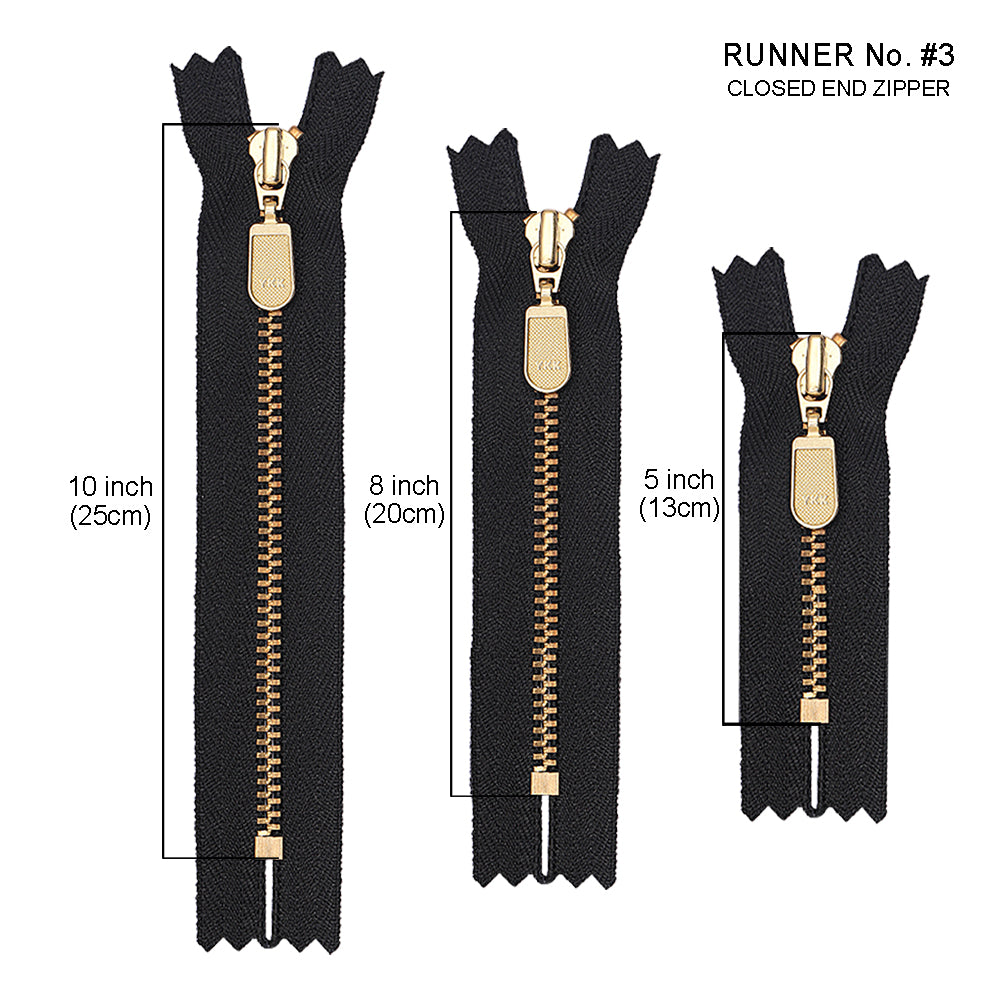 YKK- #3 Shiny Gold Closed-End YKK Metal Zipper