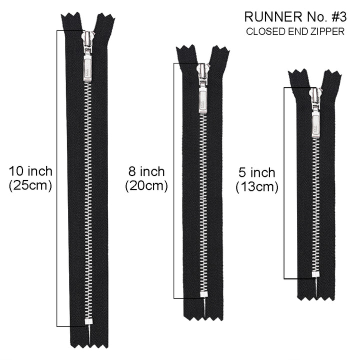 YKK- #3 Classic Silver Closed-End YKK Metal Zipper