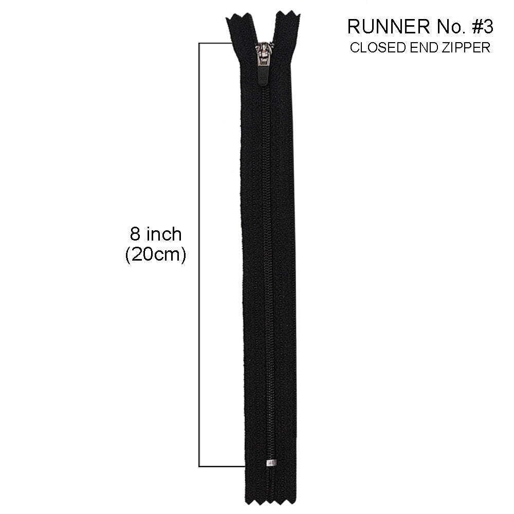 YKK- #3 Black Coil 8inch Closed-End YKK Fly Zipper