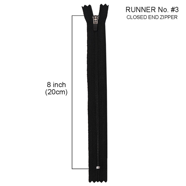 YKK- #3 Black Coil 8inch Closed-End YKK Fly Zipper