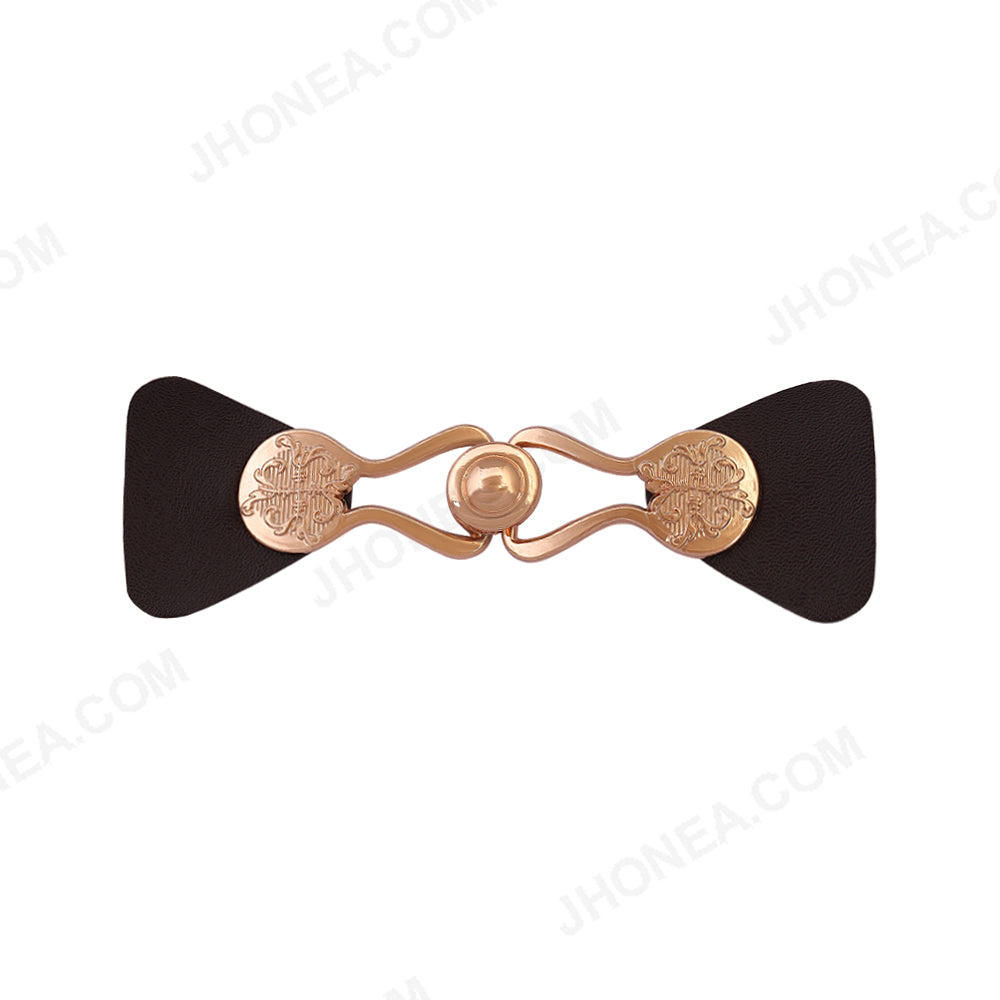 PU Leather Metal Closure Buckle for Purse/Coat/Jacket in Shiny Gold with Black Color