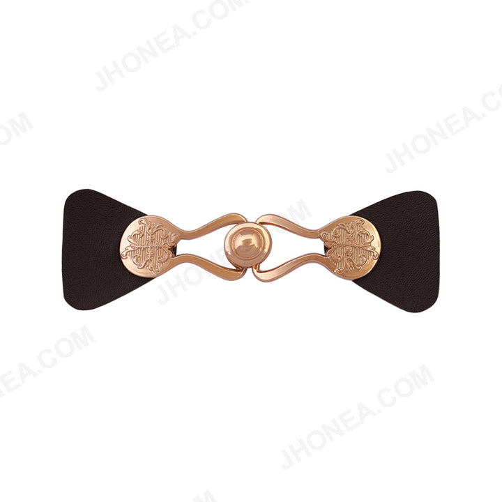 PU Leather Metal Closure Buckle for Purse/Coat/Jacket in Shiny Gold with Black Color