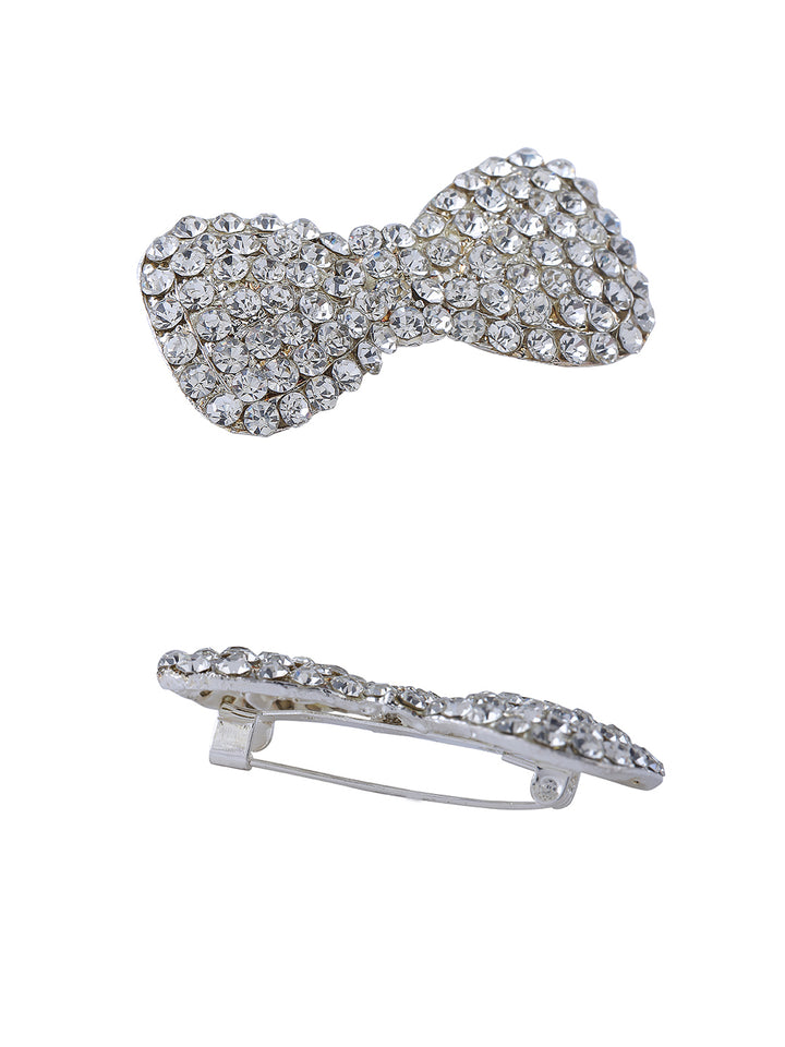 Sparkling Shiny Silver Diamond Bow Brooch