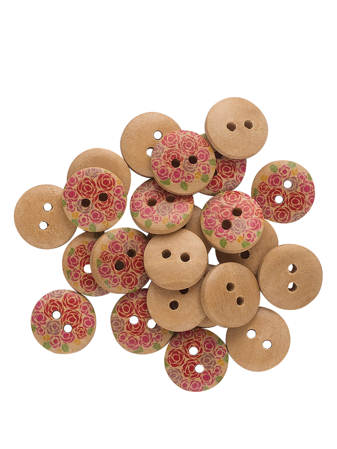 Rose Floral Printed Wooden Buttons for Kids Clothing