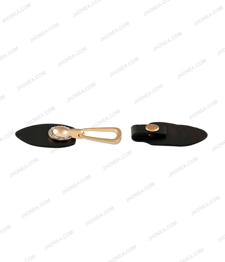 Shiny Gold Diamonds with Black PU Embellishment Clasp for Women