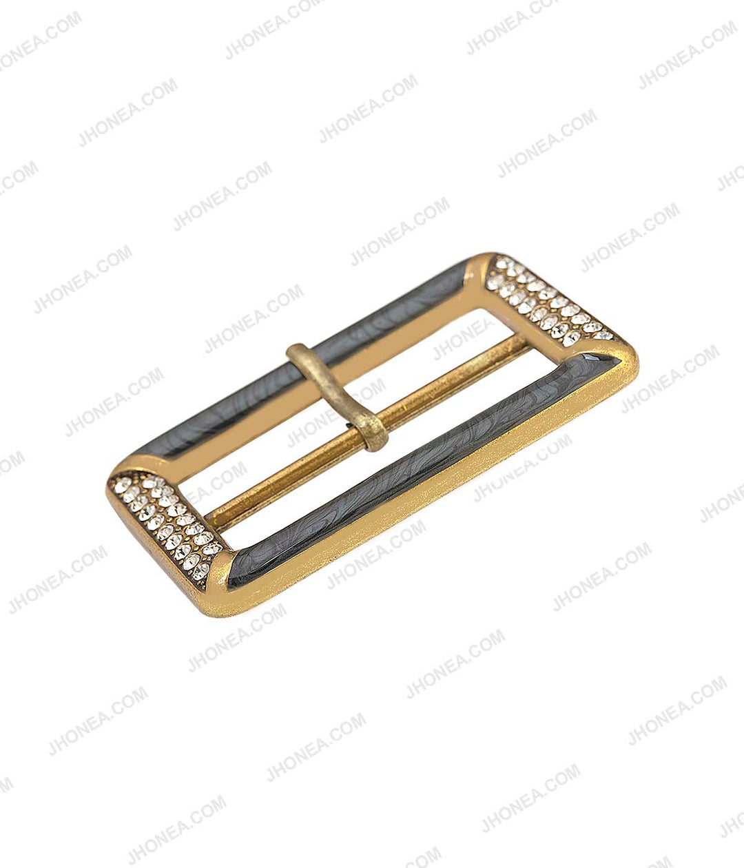 Rectangle Marble Effect Diamond Accent Prong Belt Buckle