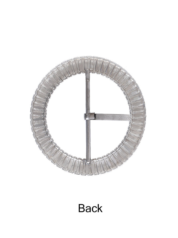 Fancy Round Shape Shiny Silver Waist Belt Prong Buckle - Jhonea Accessories