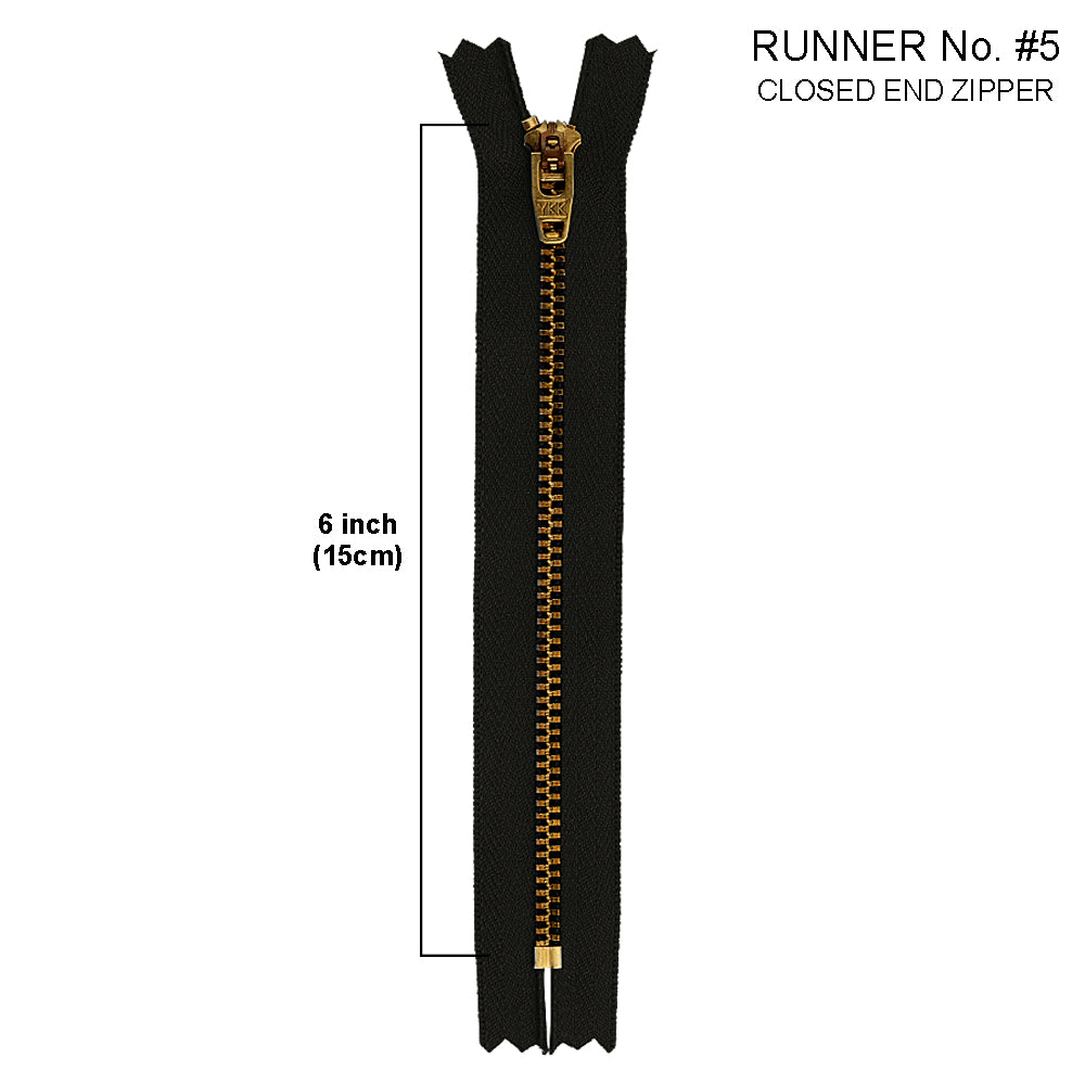 YKK- #5 Brass Closed-End 6inch YKK Jeans Zipper in Black Colour