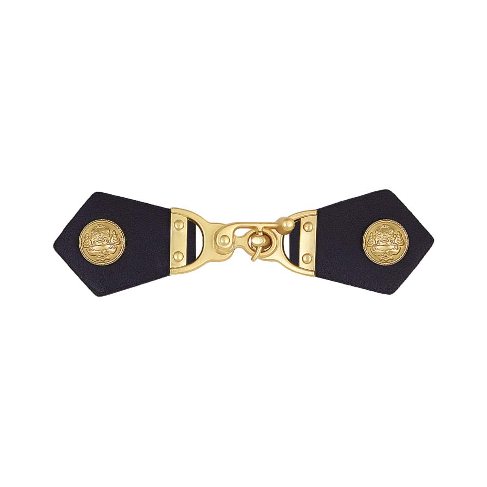 Distinctive Black with Bright Matte Gold Hook & Latch Design Belt