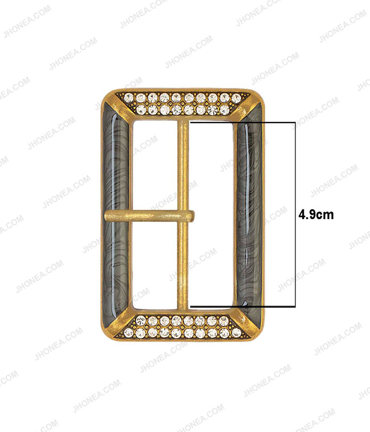 Rectangle Marble Effect Diamond Accent Prong Belt Buckle