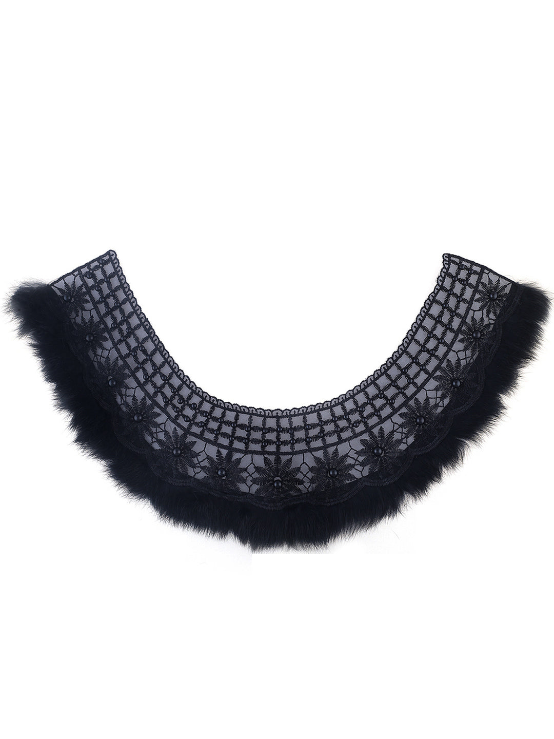 Designer Black Embroidery Beaded Neck with Fur Edge
