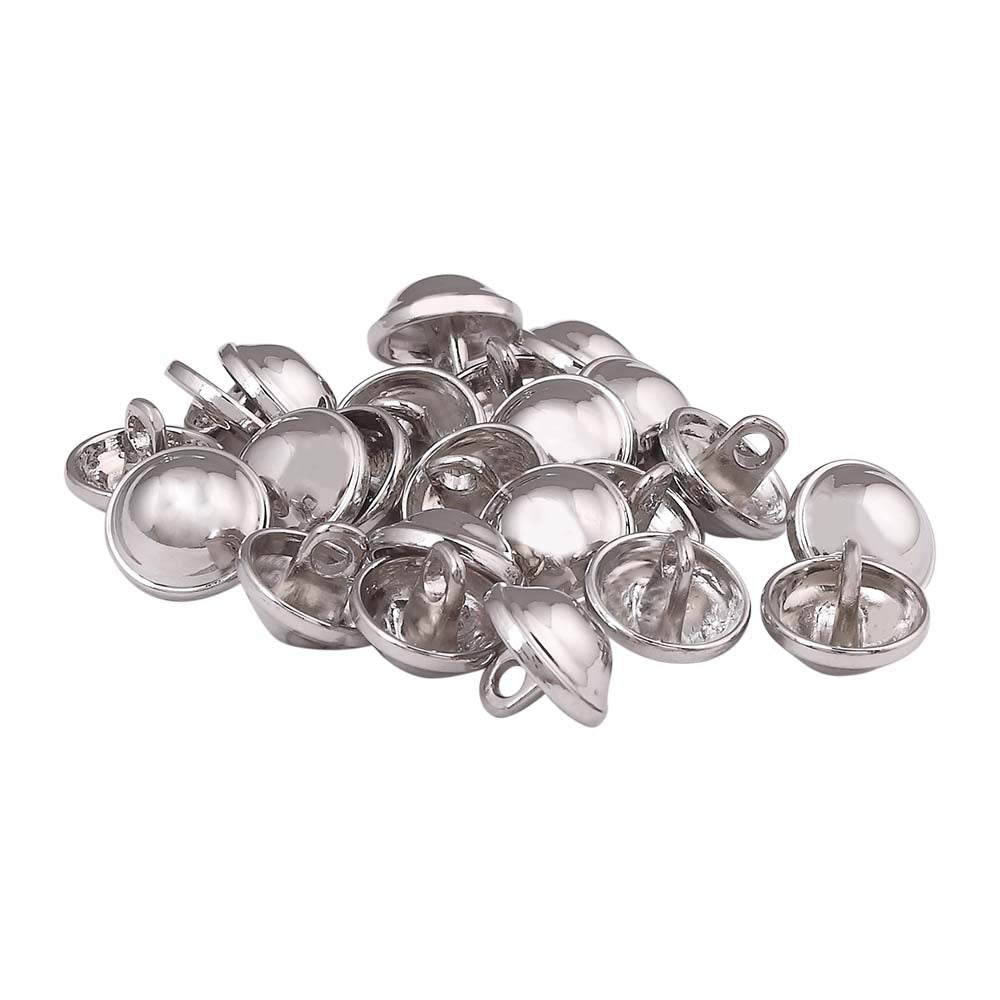 Shiny Silver Color Smooth Dome Surface 16L Shirt/Kurta Loop Buttons
