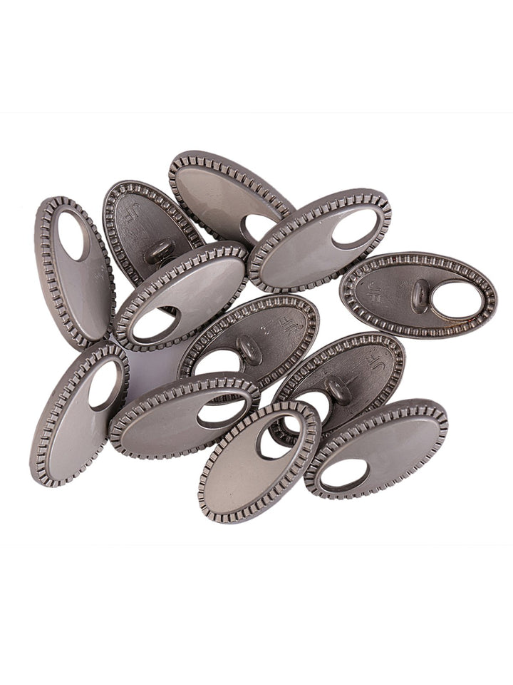 Exquisite Matte Finish Oval Shape Fancy Metal Button in Matte Silver Color