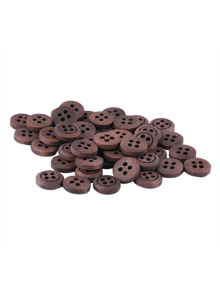 Round Shape 4-Hole Brown Wooden Button - Jhonea Accessories