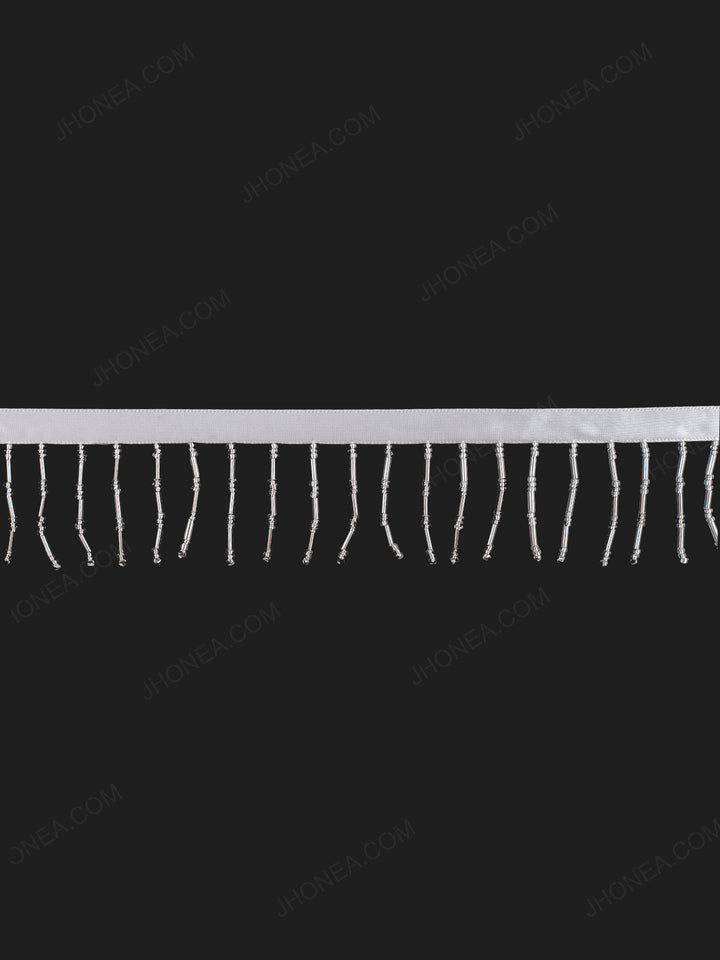Silver Beaded Long Tassel Lace for Ladies