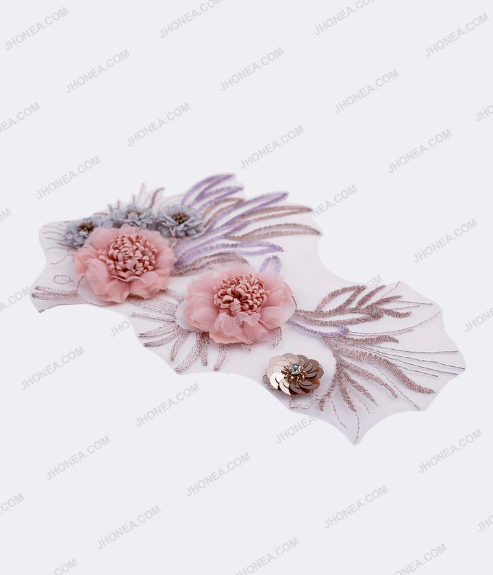 Beautiful Fabric Flowers with Sequins Embellish Patch