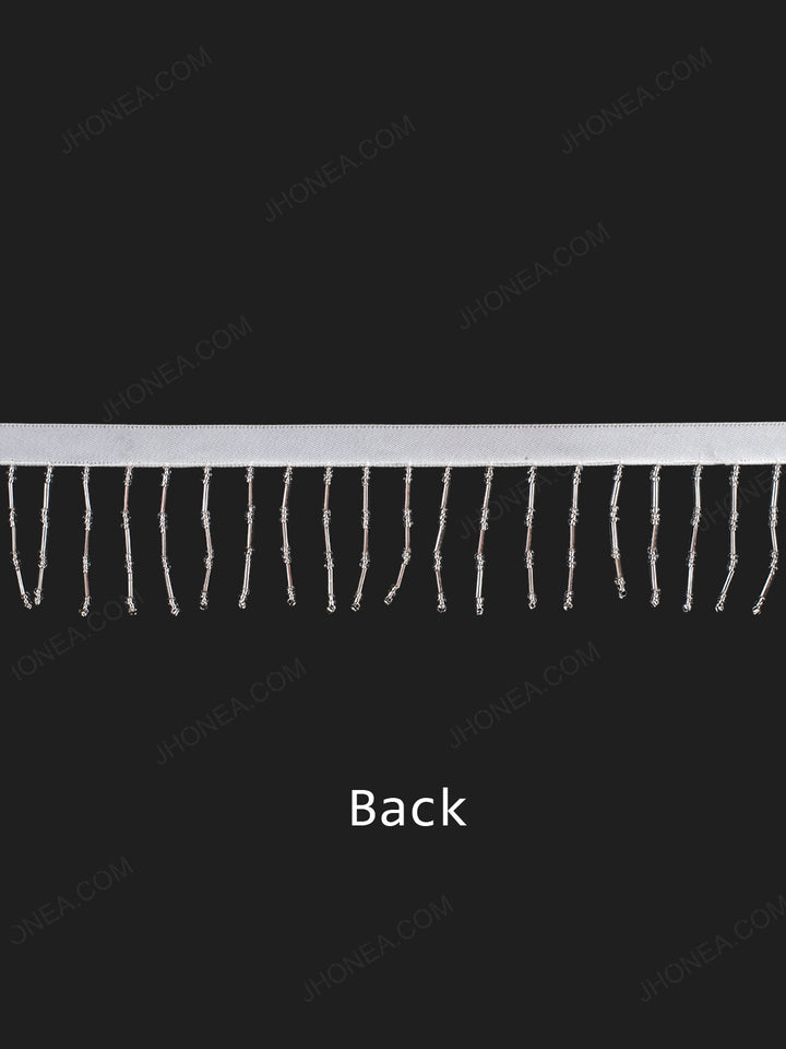 Silver Beaded Long Tassel Trim Lace for Ladies